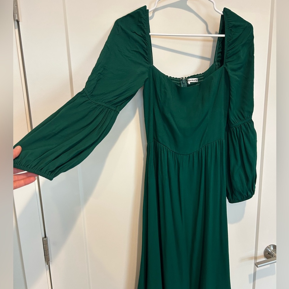 Reformation Mica Emerald Green Long Sleeve Square Neck Midi Dress - Picture 5 of 9